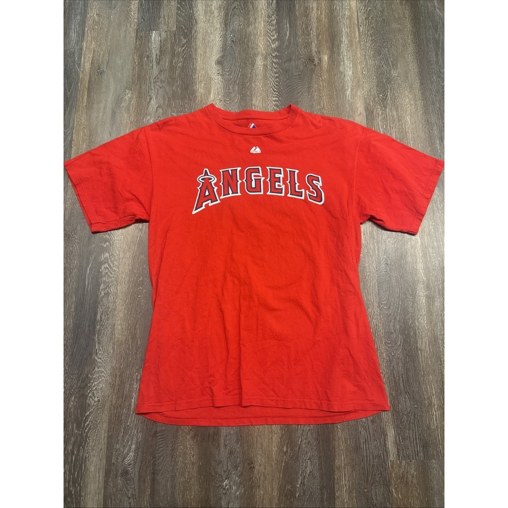 Majestic Albert Pujols #5 Angels Red T-Shirt Size Large MLB Baseball Tee